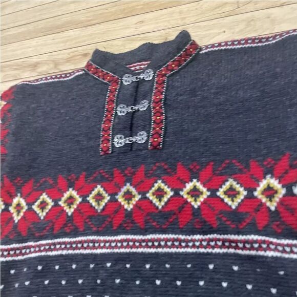 Vintage 80s 90s Wool Sweater Womens M FairIsle Winter Nordic Floral Gray Metal - Picture 3 of 16